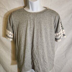 J Crew Small Grew Top with White Eyelet Sleeves